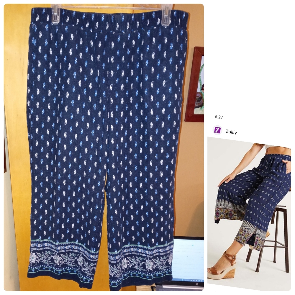 Ann Taylor Aztec Print Linen Blend Wide Leg Cropped Pants Size XL